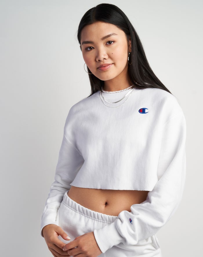 Champion Reverse Weave Cropped Cut-Off Crew Sweatshirt Dames - Wit - Belgie 6178OTXAW